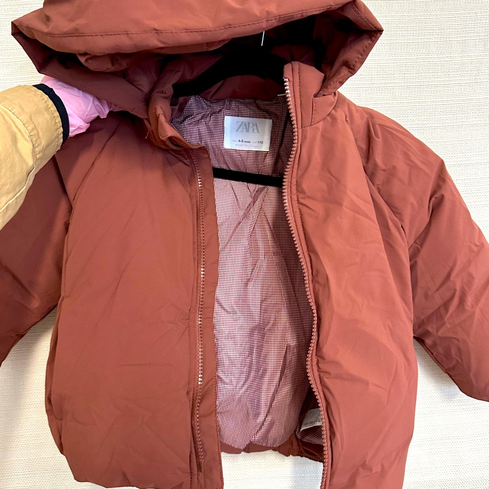 Zara Brown Red Puffer Jacket with Hood - Picture 4 of 8